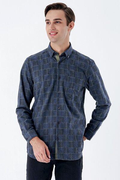 İmza Темно-синій довгий рукав з гарнітурою з бавовни, класичний комфортний крій, модель 1004235142