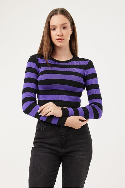 POODLE Pulover de damă cu dungi Crop Knitwear