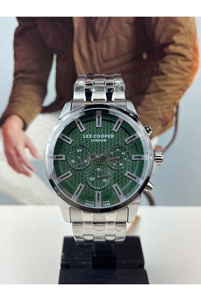 Lee Cooper Green Steel Sport Men's Wristwatch 5 Atm Waterproof