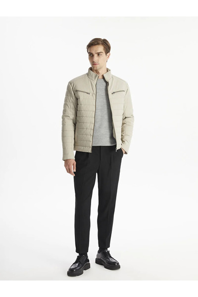 LC Waikiki Lcw Vision Stone Color Slim Fit Stand Collar Men's Leather Look Coat