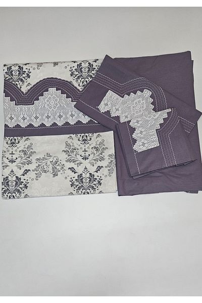 ZESA HOME Комплект завивка с шарка на опушен мотив - ръчно изработена дантела, оребрен и пиколо