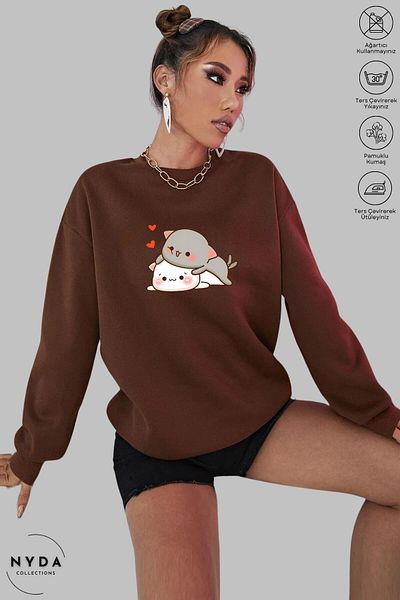 Nyda Collections Μακρυμάνικο εμπριμέ Unisex Oversize φούτερ - Crew Neck, Χωρίς κουκούλα