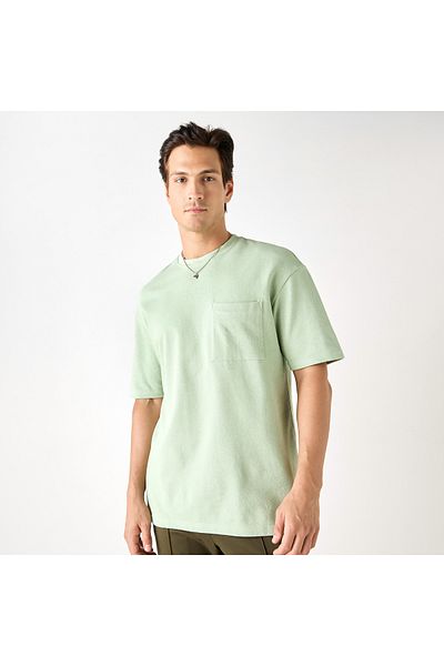 Iconic Textured T-shirt with Chest Pocket and Short Sleeves
