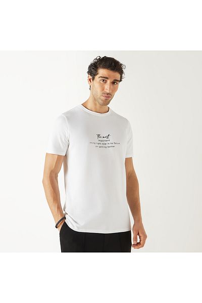 Iconic Typographic Print T-shirt with Short Sleeves