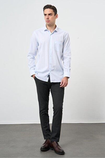 İmza Λευκό μακρυμάνικο πουκάμισο με μοτίβο μισό ιταλικό γιακά με τσέπες από βαμβακερό κλασικό άνετο πουκάμισο 1004245184