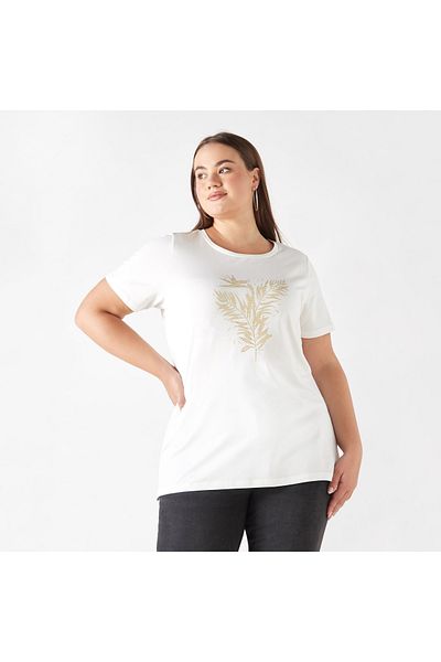 Ulla Popken Plus Size Ulla Popken Embellished T-shirt with Short Sleeves