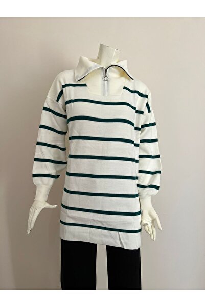 YTSSBUTİK Tunica tricotată cu dungi pentru femei, cu fermoar la guler