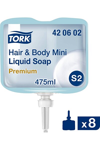 TORK صابون سائل صغير للشعر والجسم بريميوم 475 مل × 8 عبوات في صندوق واحد