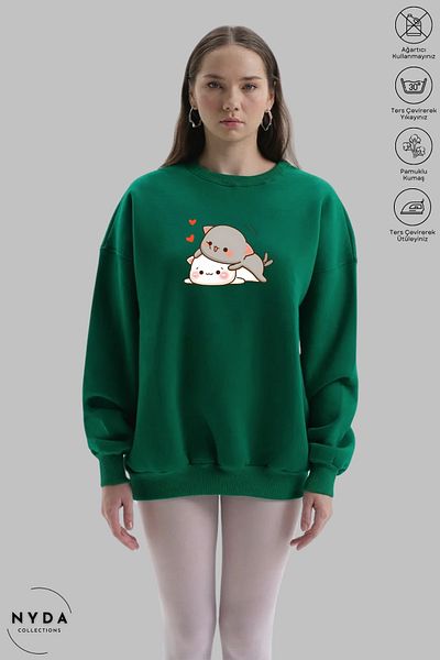 Nyda Collections Суитшърт без качулка с дълъг ръкав Bubu Dudu - Hug Print Oversize