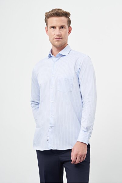 İmza Σκούρο μπλε μακρυμάνικο μοτίβο με μισό ιταλικό γιακά με τσέπες βαμβακερό κλασικό πουκάμισο Comfort Fit 1004245182