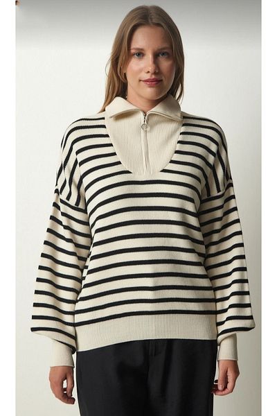 DAMGA Collection Pulover de damă cu guler în dungi