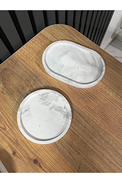 Yelesse 2'li Mermer Desenli Yuvarlak ve Oval Dekoratif Tabak, Pinterest Tabak