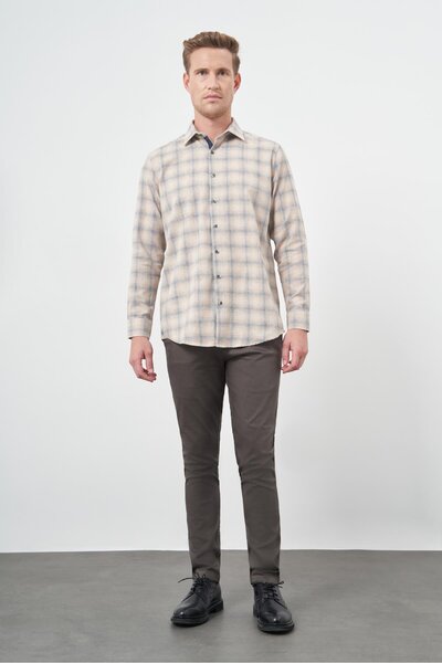 İmza Помаранчева сорочка з довгими рукавами та картатим візерунком, класичний комфортний крій