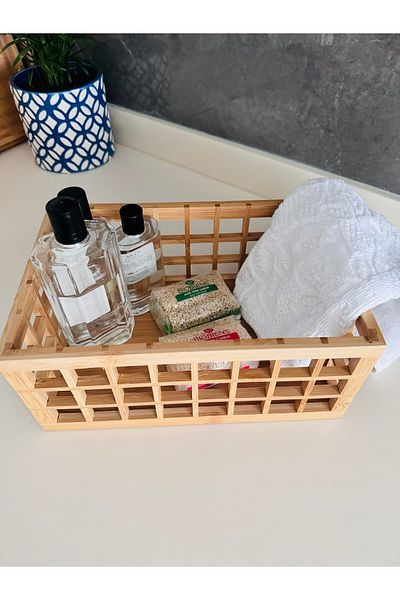 Janset Bamboo Cage Medium Size Organizer, Multi-Purpose Basket, Bathroom, Kitchen Decor