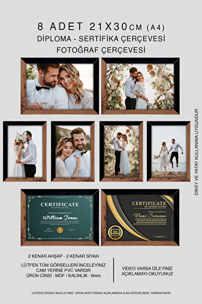 yhfoto 8 komada okvira 21x30 - MDF A4 okvir - Foto okvir - Drvo-crna dvobojna...