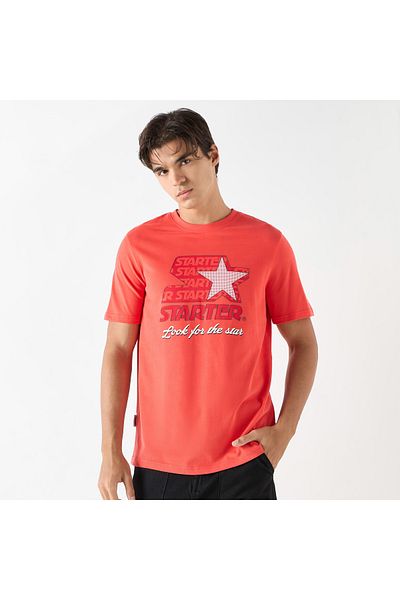 Starter Typographic Print Crew Neck T-Shirt with Short Sleeves