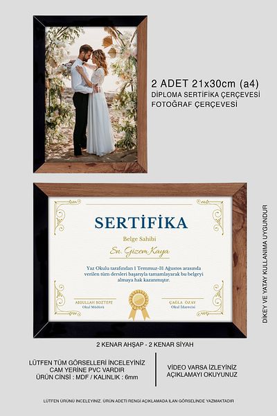 yhfoto 2 Pieces 21X30 Mdf A4 Photo Frame - Wooden Black 2 Color Diploma Frame