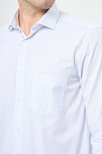 İmza Λευκό μακρυμάνικο πουκάμισο με μοτίβο μισό ιταλικό γιακά με τσέπες από βαμβακερό κλασικό άνετο πουκάμισο 1004245183