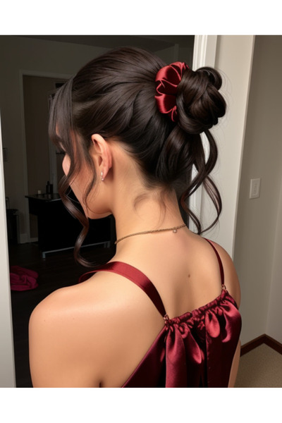 RENGARENK Red Satin Buckle Scrunchie - for Henna, Engagement and Wedding Special Occasions