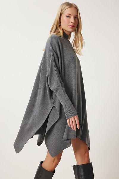 Lovelyİstanbul Oversize Side Slit Poncho Sweater - Smoked Lyy0016