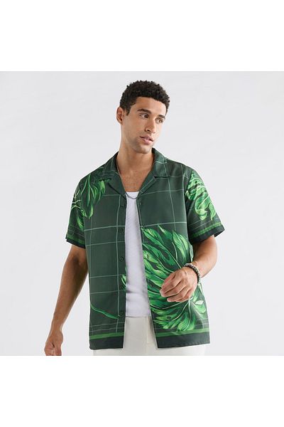 FAV All-Over Graphic Print Shirt with Camp Collar and Short Sleeves