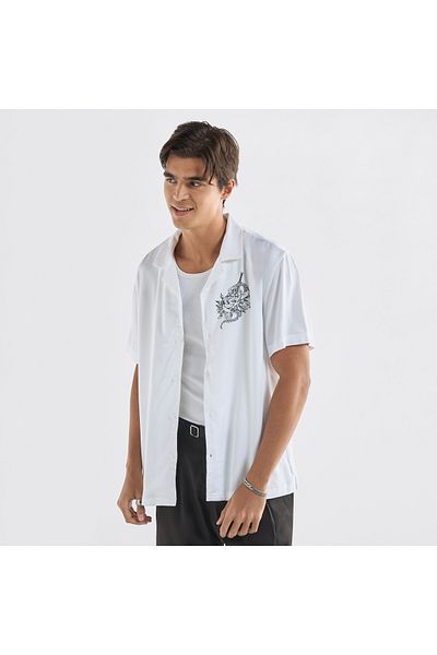 FAV Regular Fit Printed Shirt with Camp Collar and Short Sleeves
