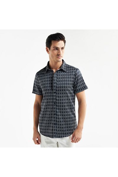 FAV All-Over Geometric Print Shirt with Collar and Short Sleeves