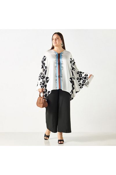 Ulla Popken Plus Size Ulla Popken Printed Kimono Top