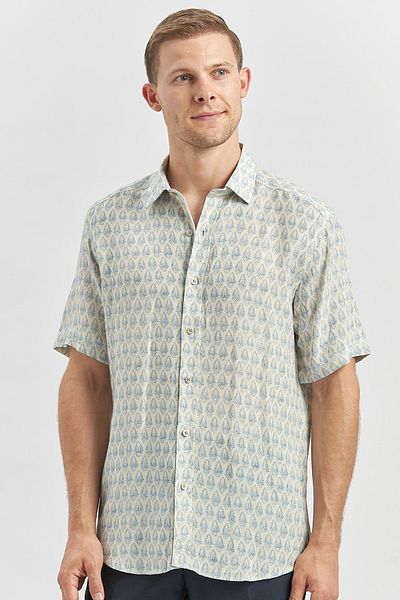 İmza Cămașă casual slim fit din in - Albastru închis, mânecă scurtă, guler cu nasturi1004240241