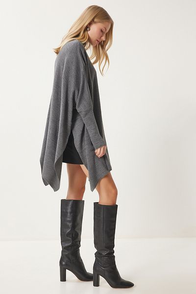 Lovelyİstanbul Oversize Side Slit Poncho Sweater - Smoked Lyy0016