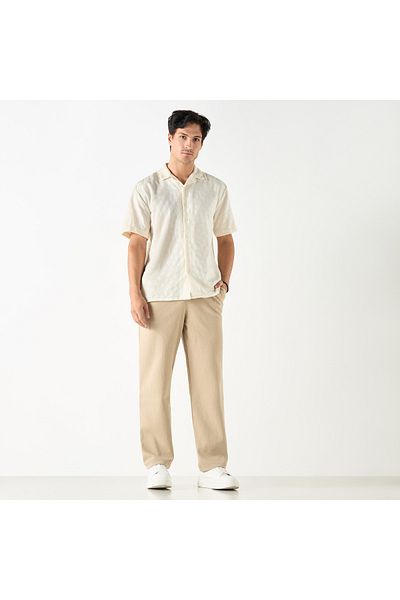 Iconic Regular Fit Textured Shirt with Camp Collar and Short Sleeves