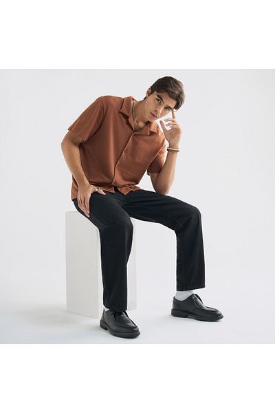 FAV Textured Camp Collar Shirt with Short Sleeves