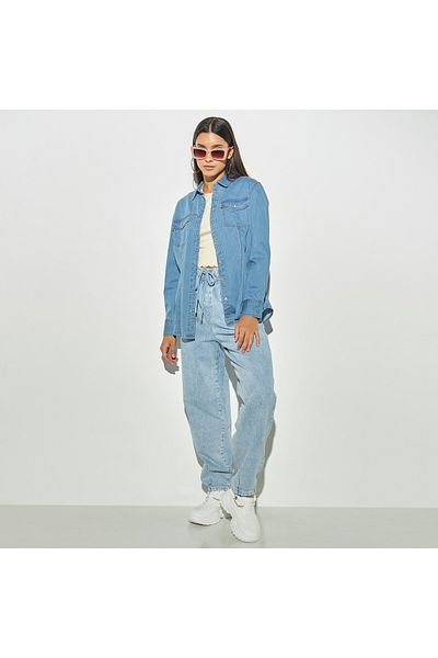 Lee Cooper Solid Denim Shirt with Pockets