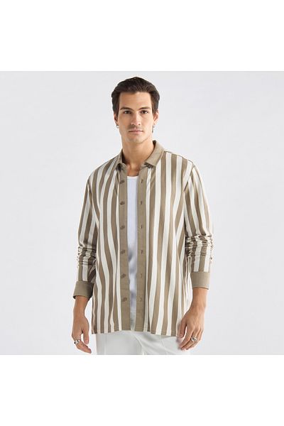 FAV Regular Fit Striped Shirt with Collar and Long Sleeves