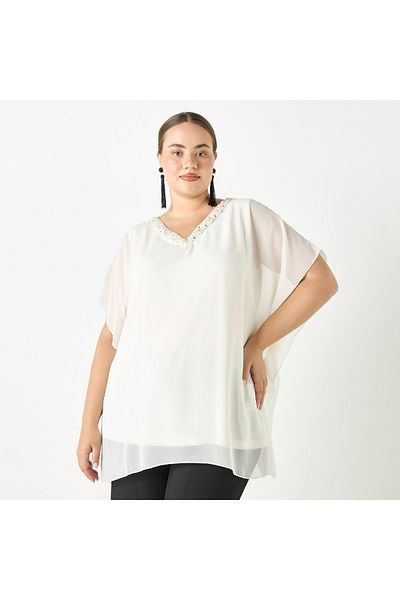 Ulla Popken Plus Size Ulla Popken Embellished V-Neck Top