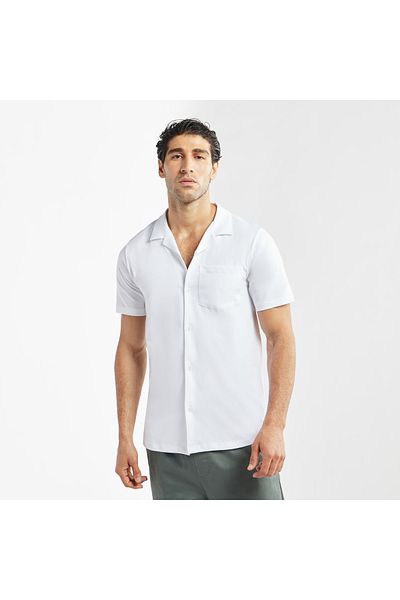 FAV Solid Camp Collar Shirt with Short Sleeves and Pocket