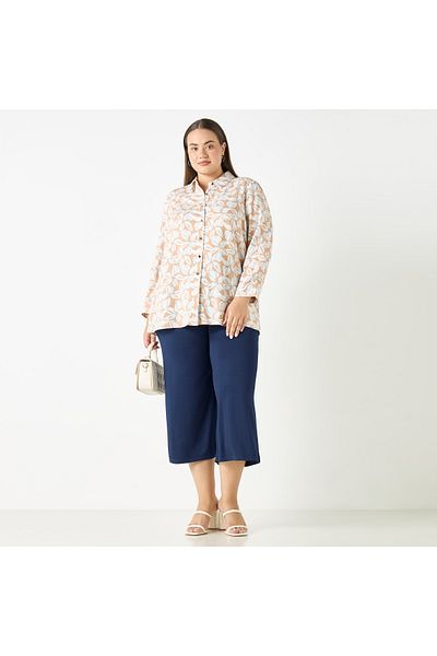 Ulla Popken Plus Size Ulla Popken All-Over Floral Print Shirt with Long Sleeves
