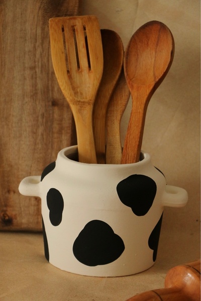 Hoyatap Black Dalmatian Patterned Mini Handled Sweet Decorative Spoon Holder