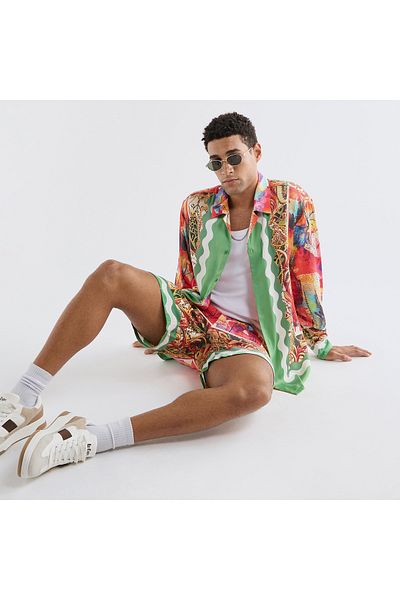 FAV Regular Fit All-Over Print Shirt with Camp Collar and Long Sleeves