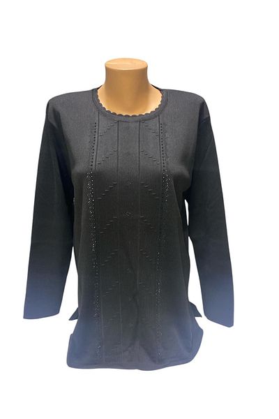 BURSPA Pulover de iarnă pentru mama cu gât rotund, cu detaliu de broderie de piatră perlat