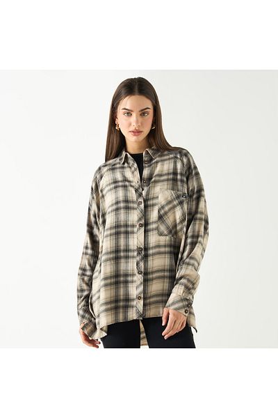 Lee Cooper Checked Shirt with Long Sleeves and Pocket