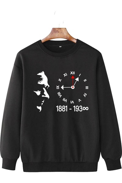 WOODROFFE 10 Νοεμβρίου Atatürk Printed Crew Neck Oversize Μαύρο και άσπρο φούτερ