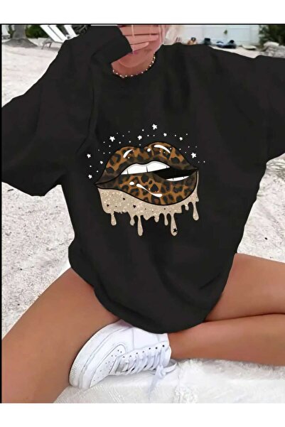 mia storia Дамски суитшърт с леопардов принт и овъглено деколте