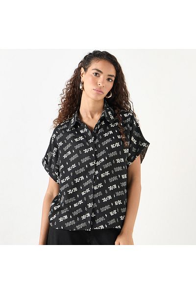 SP Characters AC/DC Printed Shirt with Collar and Short Sleeves