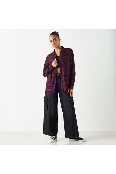 Lee Cooper Relaxed Fit Checked Shirt with Long Sleeves
