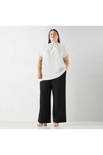 Ulla Popken Plus Size Ulla Popken Top with Tie-Up Detail