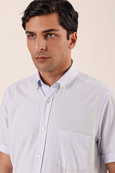 İmza Cămașă albastră cu mânecă scurtă, cu model, din bumbac, cu buzunare, cu potrivire clasică, confortabilă, cu croială confortabilă 1004230158