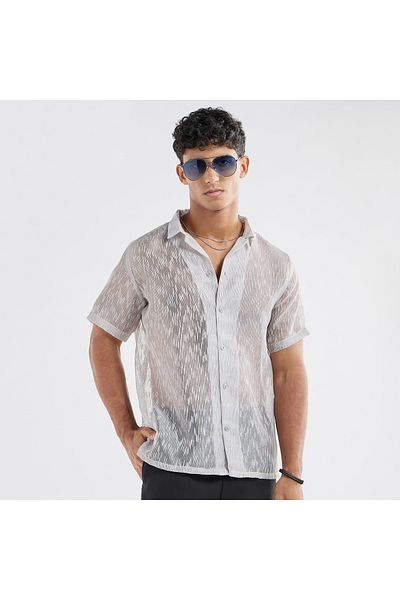 FAV Regular Fit Textured Shirt with Short Sleeves