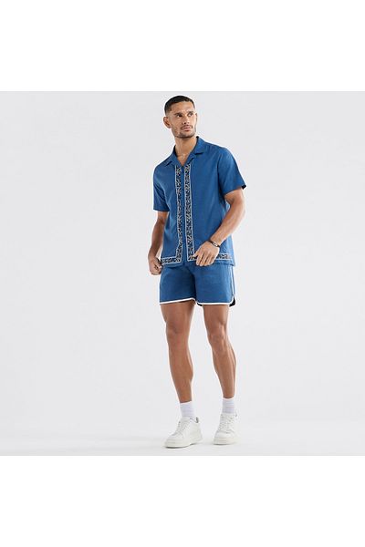 FAV Regular Fit Embroidered Shirt with Camp Collar and Short Sleeves