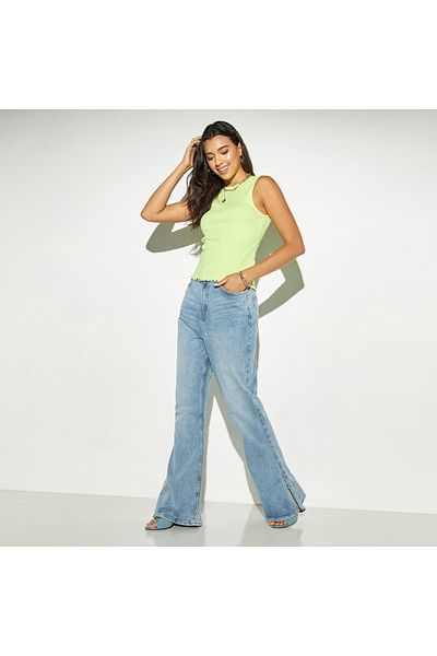 Lee Cooper Flare Leg Jeans with Slits and Pockets